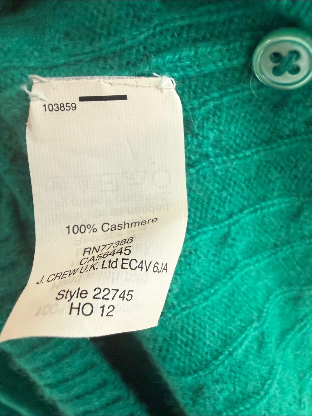 J. Crew Green Women's M 100% Italian Cashmere Cable Knit Button-Shoulder Sweater - Picture 6 of 8
